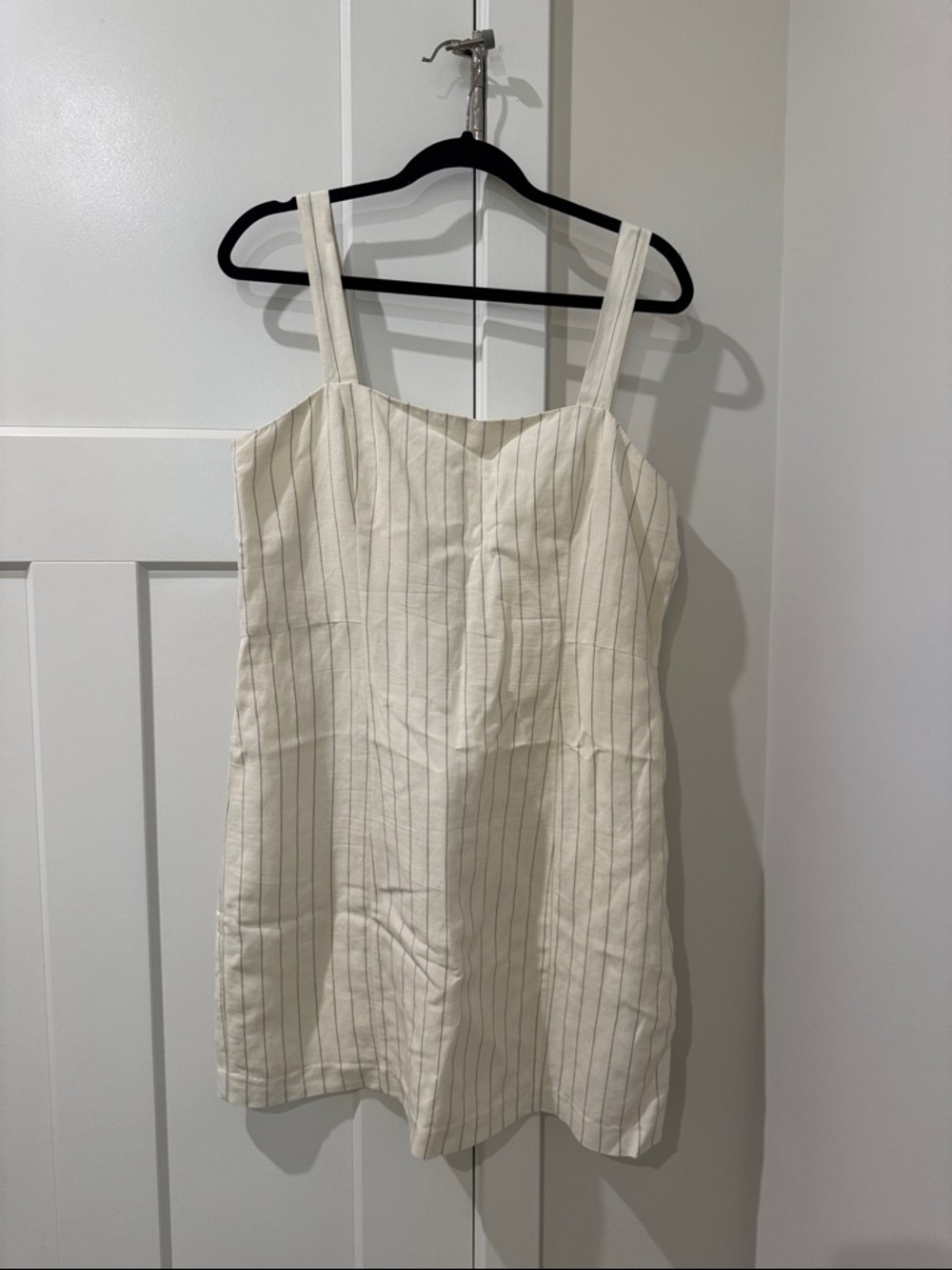 Club Monaco Cream Striped Square-Neck Dress